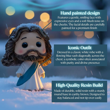 Resin Jesus Bobblehead Figurine in Baby Blue - 3.5" Christian Car, Desk, and Home Decor with Charming Bobbling Design