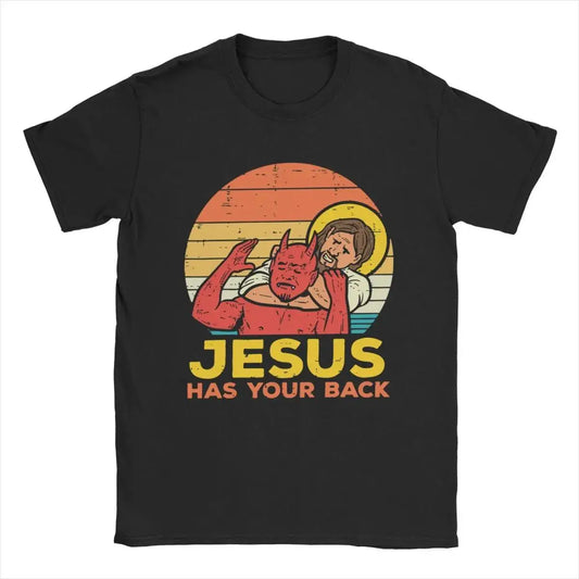 Jesus Has Your Back Jiu Jitsu Retro Christian T-Shirts for Men and Women - Vintage Cotton Short Sleeve Tee - Plus Size Options Available