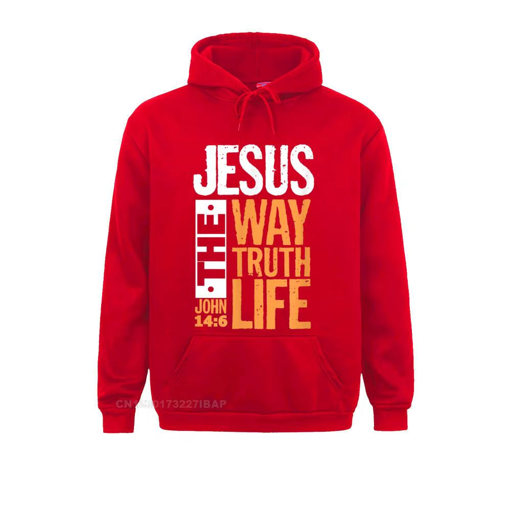 Christian Bible Verse Hooded Pullover Sweatshirt for Men - "Jesus the Way, the Truth, the Life" - Comfortable Wholesale Apparel
