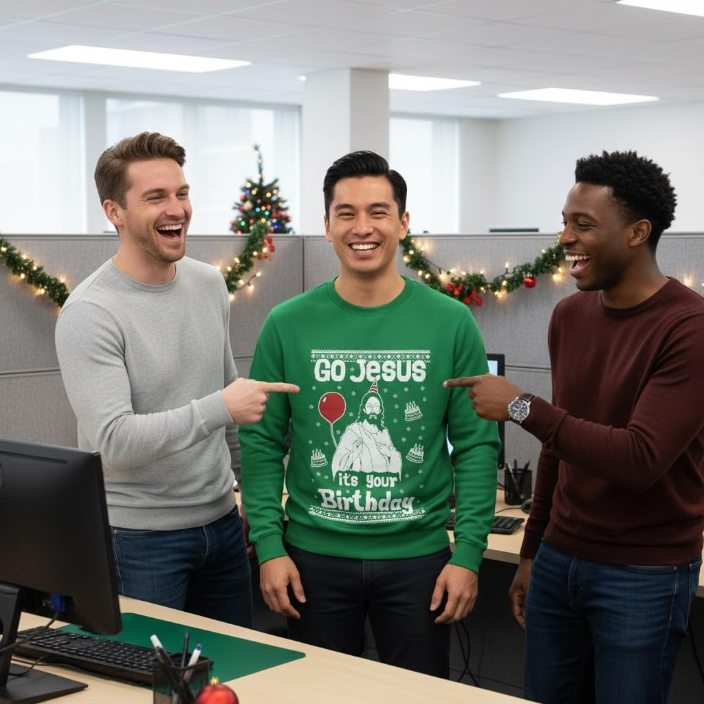 Men's Funny Christmas Sweatshirt - Birthday Boy Jesus Design
