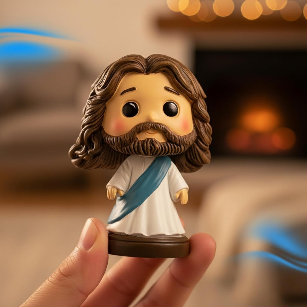Resin Jesus Bobblehead Figurine in Baby Blue - 3.5" Christian Car, Desk, and Home Decor with Charming Bobbling Design