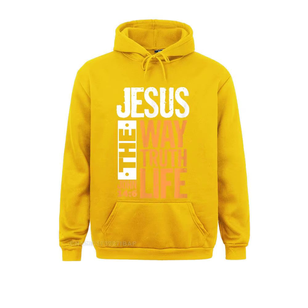 Christian Bible Verse Hooded Pullover Sweatshirt for Men - "Jesus the Way, the Truth, the Life" - Comfortable Wholesale Apparel
