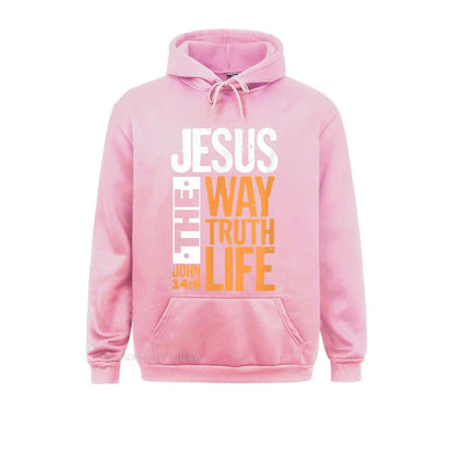 Christian Bible Verse Hooded Pullover Sweatshirt for Men - "Jesus the Way, the Truth, the Life" - Comfortable Wholesale Apparel