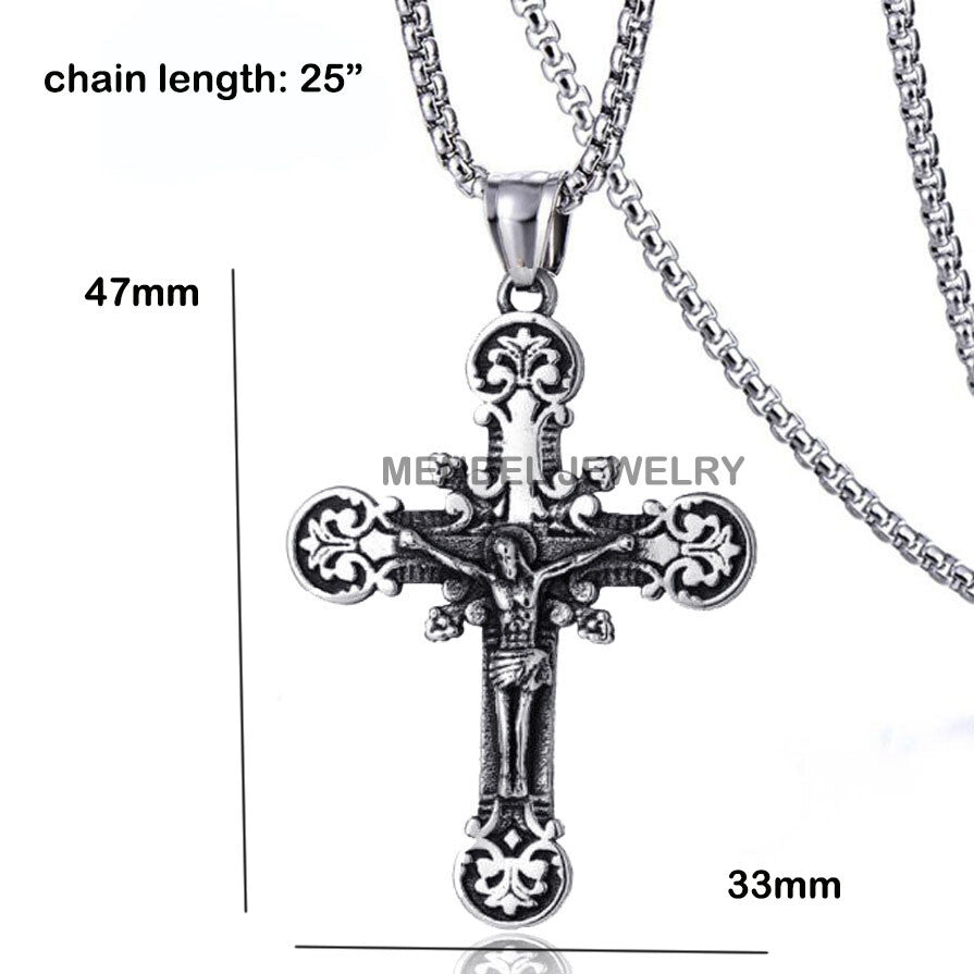 MENDEL Men's Stainless Steel Jesus Christ Crucifix Cross Pendant Necklace