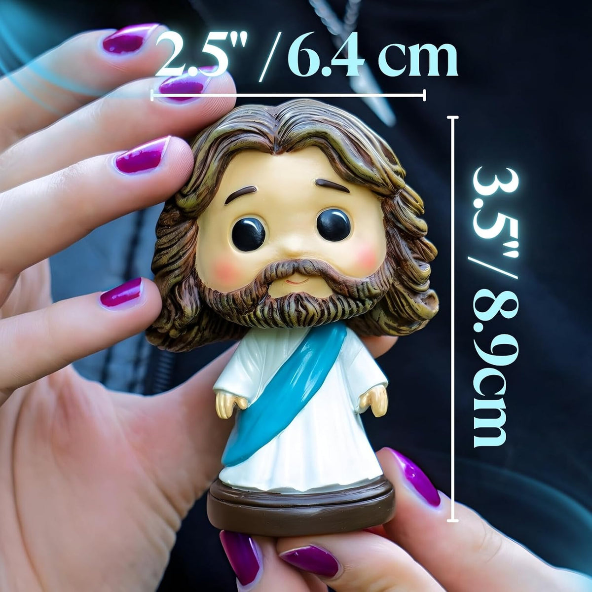 Resin Jesus Bobblehead Figurine in Baby Blue - 3.5" Christian Car, Desk, and Home Decor with Charming Bobbling Design