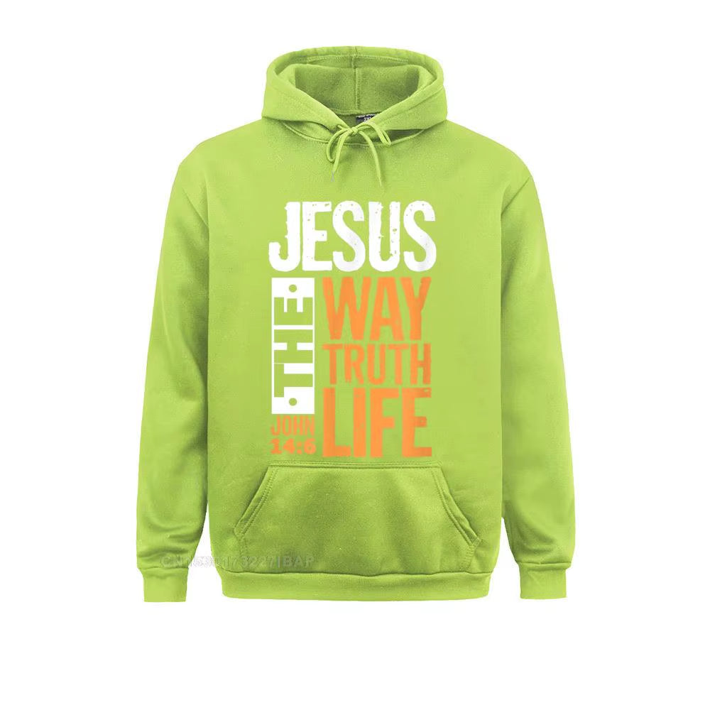 Christian Bible Verse Hooded Pullover Sweatshirt for Men - "Jesus the Way, the Truth, the Life" - Comfortable Wholesale Apparel