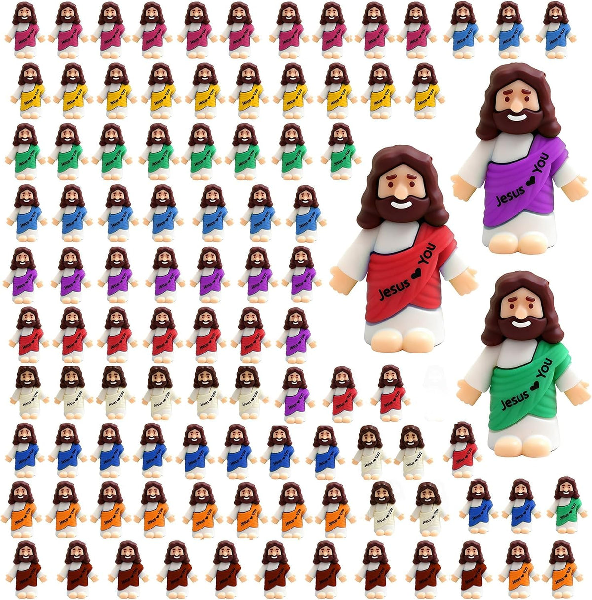 Mini Jesus Figures Pack - 40, 70, 105 Count - Religious Christ Savior Figurines for Christmas Party Favors, Baptism Gifts, Sunday School, and Easter Egg Stuffers