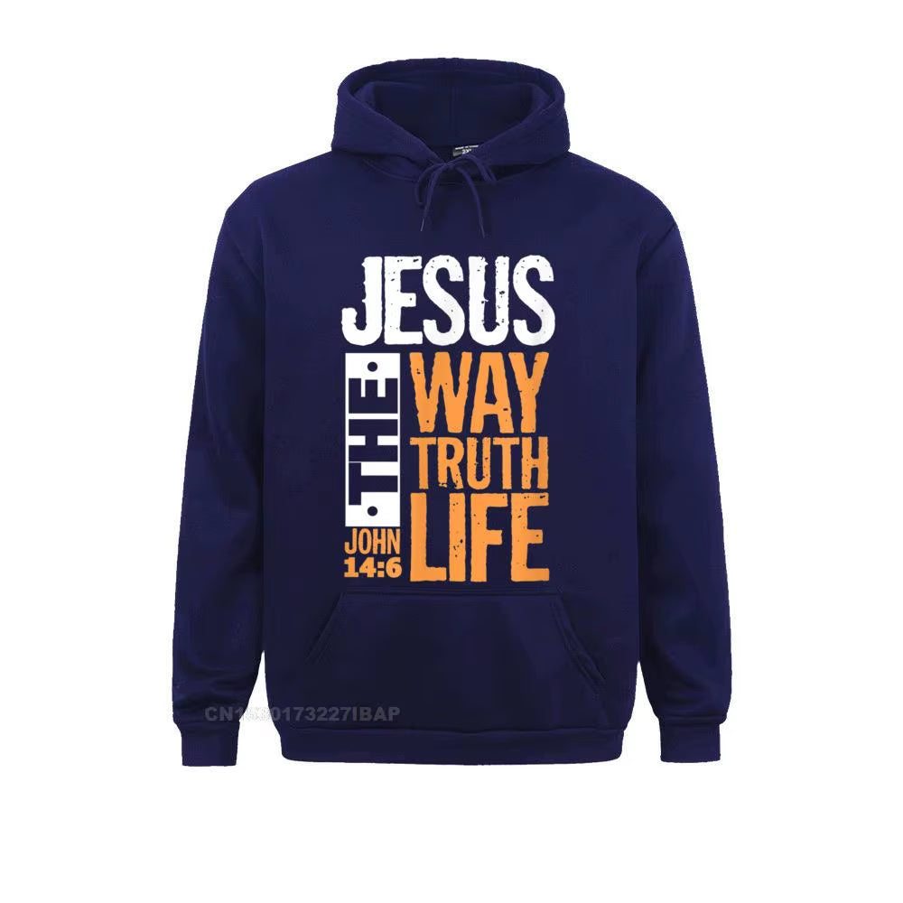 Christian Bible Verse Hooded Pullover Sweatshirt for Men - "Jesus the Way, the Truth, the Life" - Comfortable Wholesale Apparel
