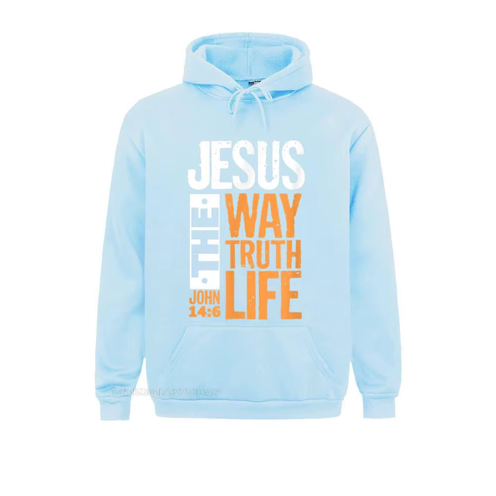Christian Bible Verse Hooded Pullover Sweatshirt for Men - "Jesus the Way, the Truth, the Life" - Comfortable Wholesale Apparel