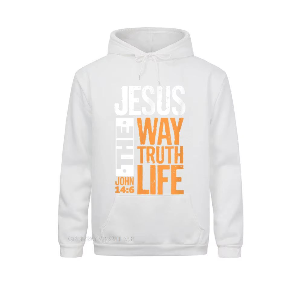 Christian Bible Verse Hooded Pullover Sweatshirt for Men - "Jesus the Way, the Truth, the Life" - Comfortable Wholesale Apparel