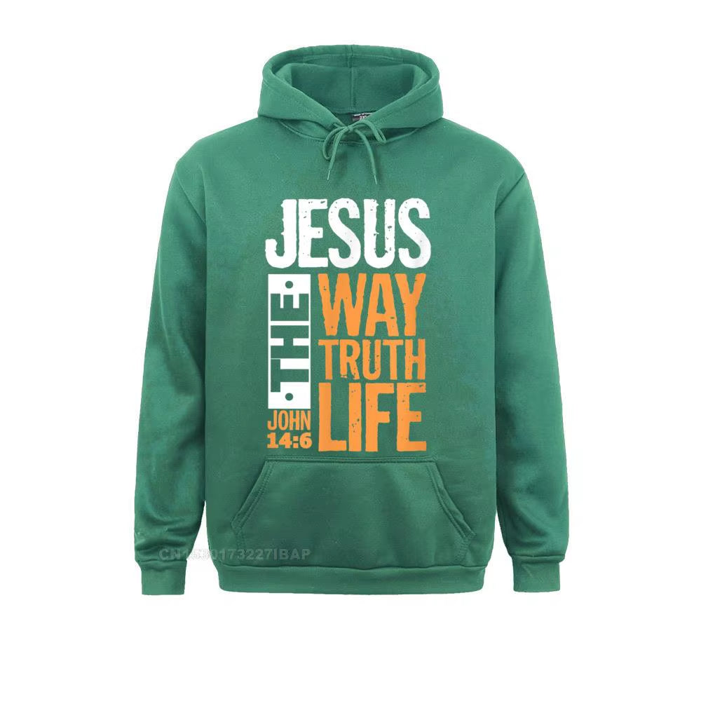 Christian Bible Verse Hooded Pullover Sweatshirt for Men - "Jesus the Way, the Truth, the Life" - Comfortable Wholesale Apparel