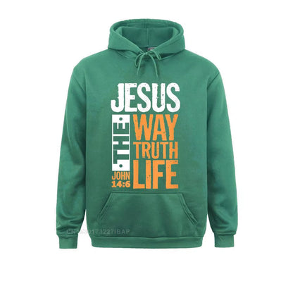 Christian Bible Verse Hooded Pullover Sweatshirt for Men - "Jesus the Way, the Truth, the Life" - Comfortable Wholesale Apparel