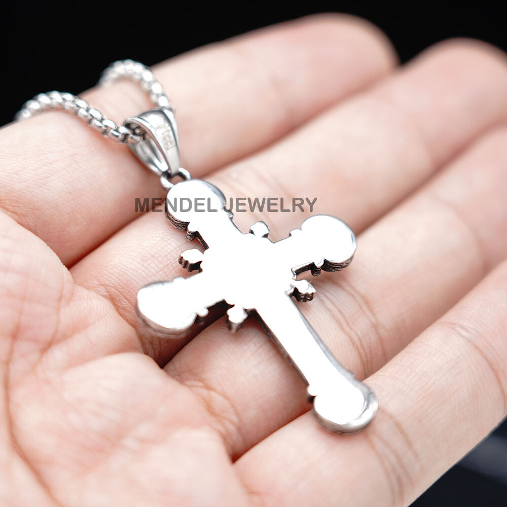 MENDEL Men's Stainless Steel Jesus Christ Crucifix Cross Pendant Necklace