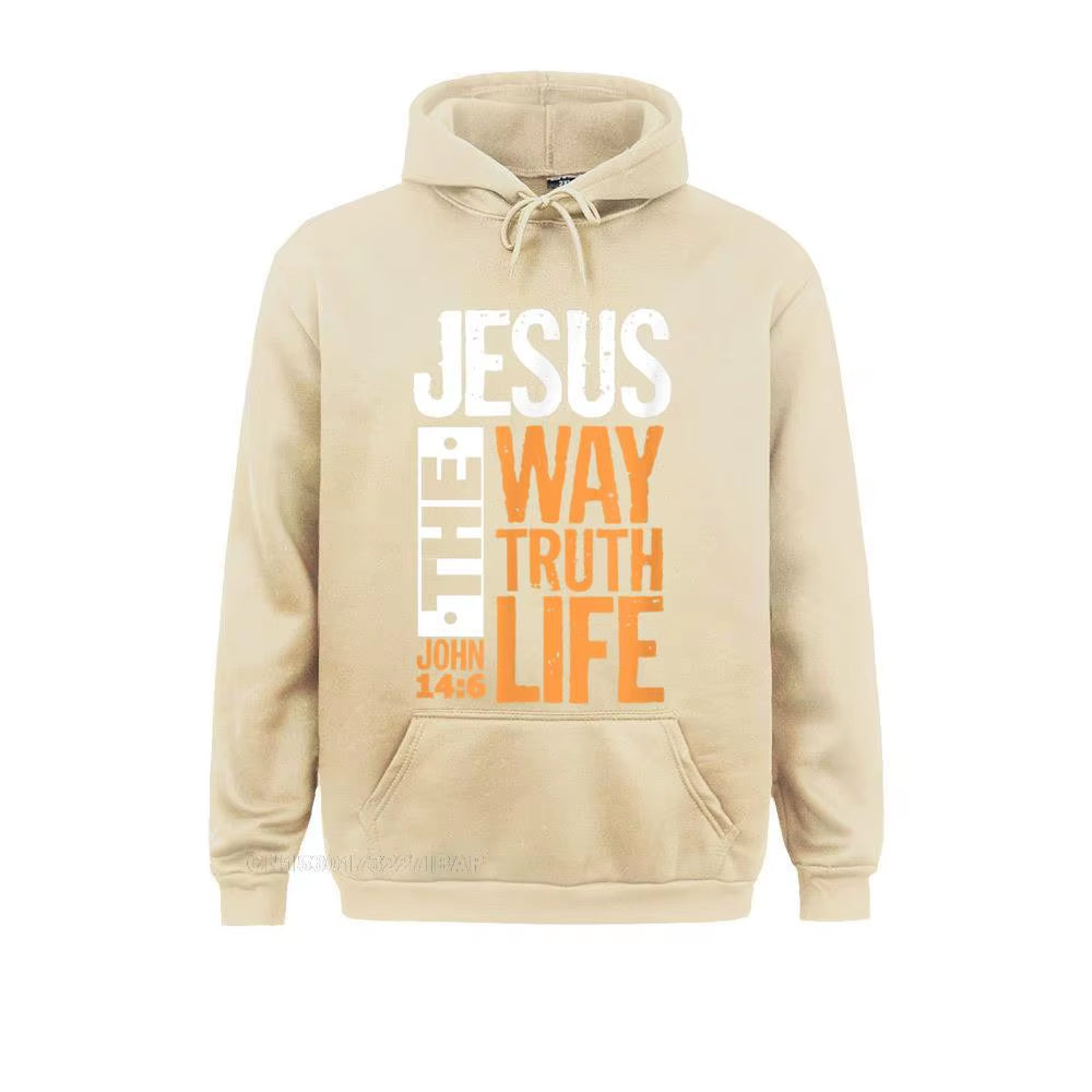 Christian Bible Verse Hooded Pullover Sweatshirt for Men - "Jesus the Way, the Truth, the Life" - Comfortable Wholesale Apparel