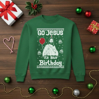 Men's Funny Christmas Sweatshirt - Birthday Boy Jesus Design