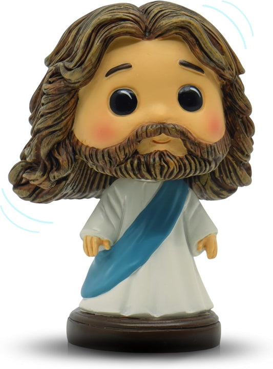 Resin Jesus Bobblehead Figurine in Baby Blue - 3.5" Christian Car, Desk, and Home Decor with Charming Bobbling Design
