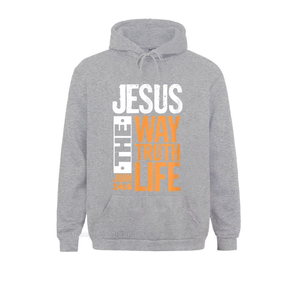 Christian Bible Verse Hooded Pullover Sweatshirt for Men - "Jesus the Way, the Truth, the Life" - Comfortable Wholesale Apparel