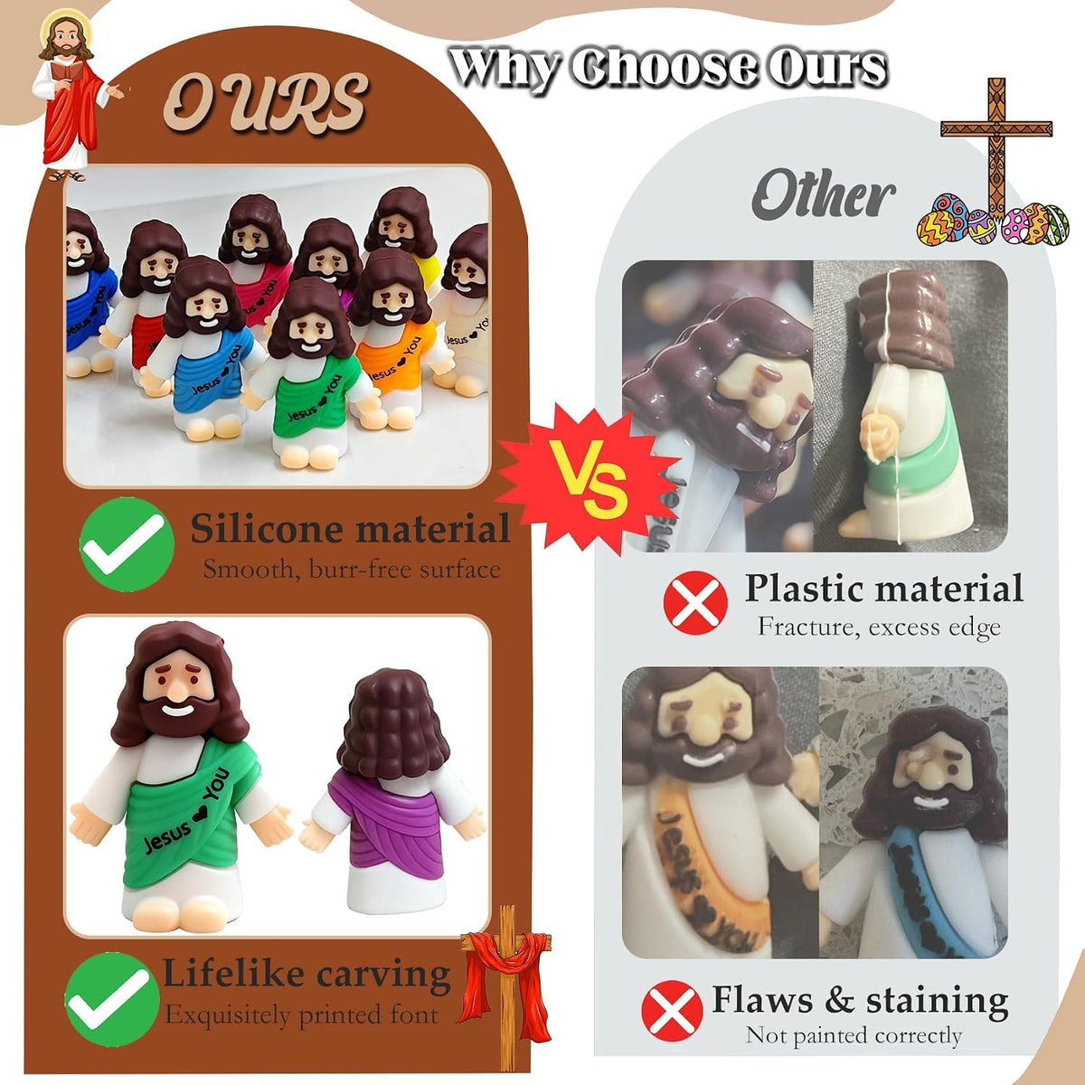 Mini Jesus Figures Pack - 40, 70, 105 Count - Religious Christ Savior Figurines for Christmas Party Favors, Baptism Gifts, Sunday School, and Easter Egg Stuffers