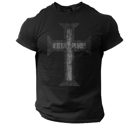 Christian Men's Cross T-Shirt - Faith-Based Gym Apparel Featuring Jesus Christ Design