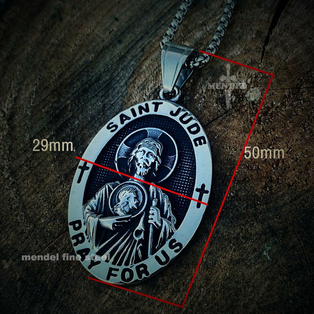 Mendel Men's Catholic Jesus Christ and Saint Jude Pendant Necklace in Stainless Steel
