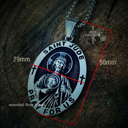 Mendel Men's Catholic Jesus Christ and Saint Jude Pendant Necklace in Stainless Steel