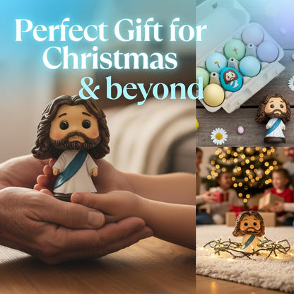 Resin Jesus Bobblehead Figurine in Baby Blue - 3.5" Christian Car, Desk, and Home Decor with Charming Bobbling Design