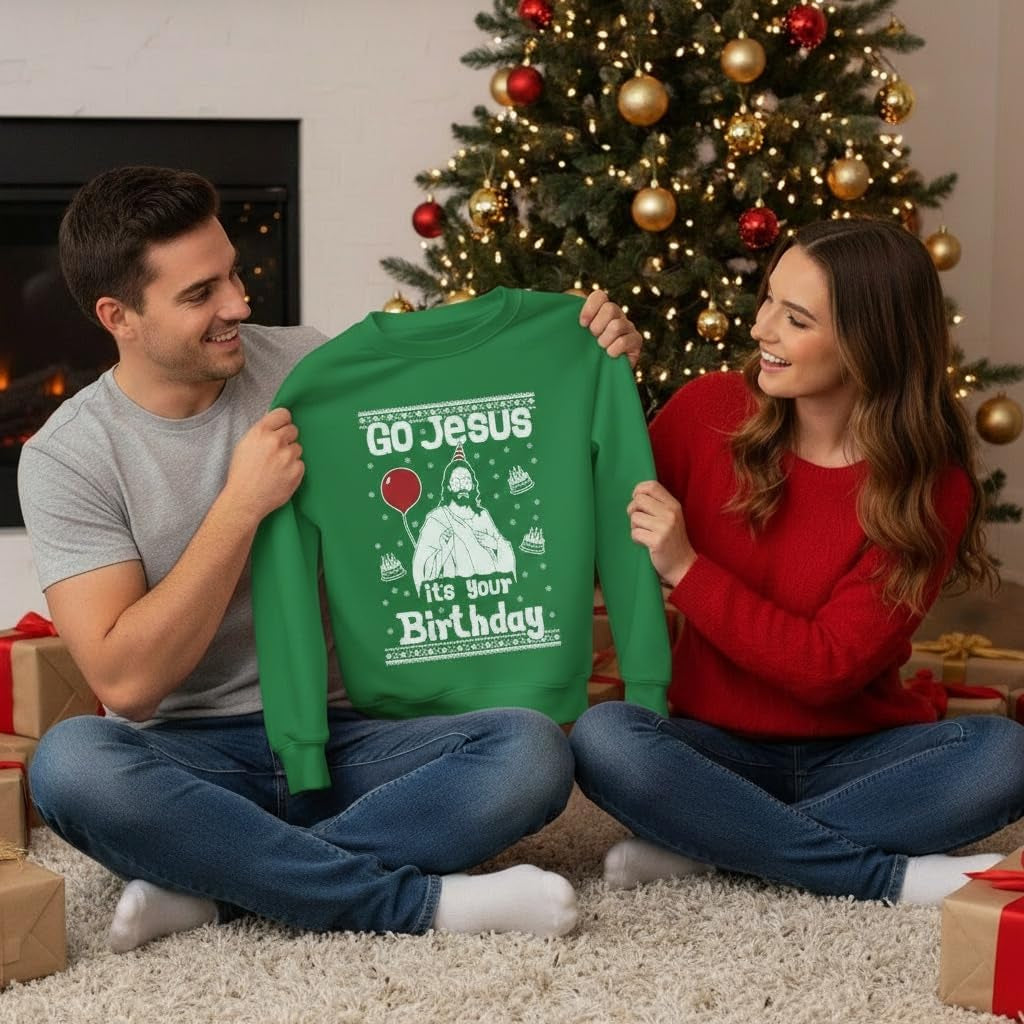 Men's Funny Christmas Sweatshirt - Birthday Boy Jesus Design
