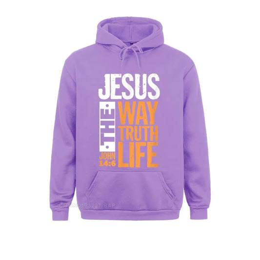 Christian Bible Verse Hooded Pullover Sweatshirt for Men - "Jesus the Way, the Truth, the Life" - Comfortable Wholesale Apparel