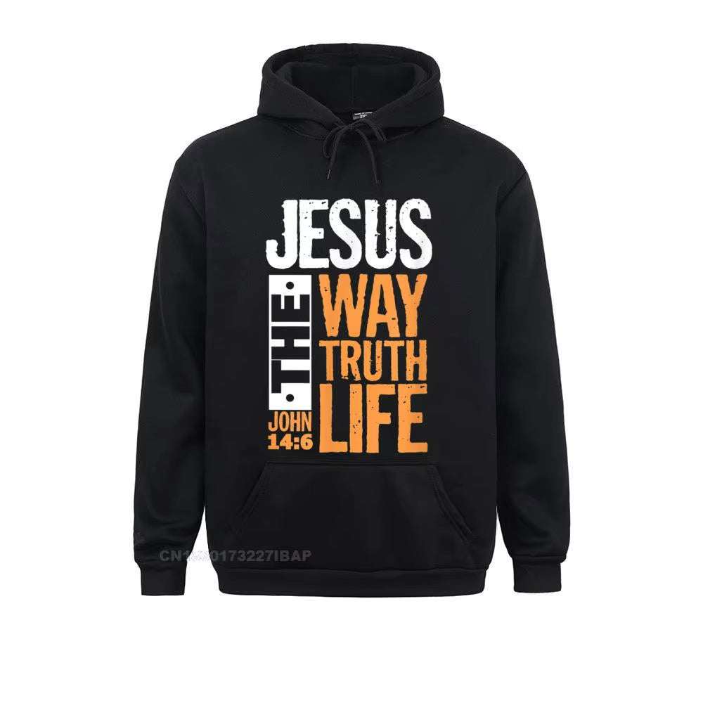 Christian Bible Verse Hooded Pullover Sweatshirt for Men - "Jesus the Way, the Truth, the Life" - Comfortable Wholesale Apparel