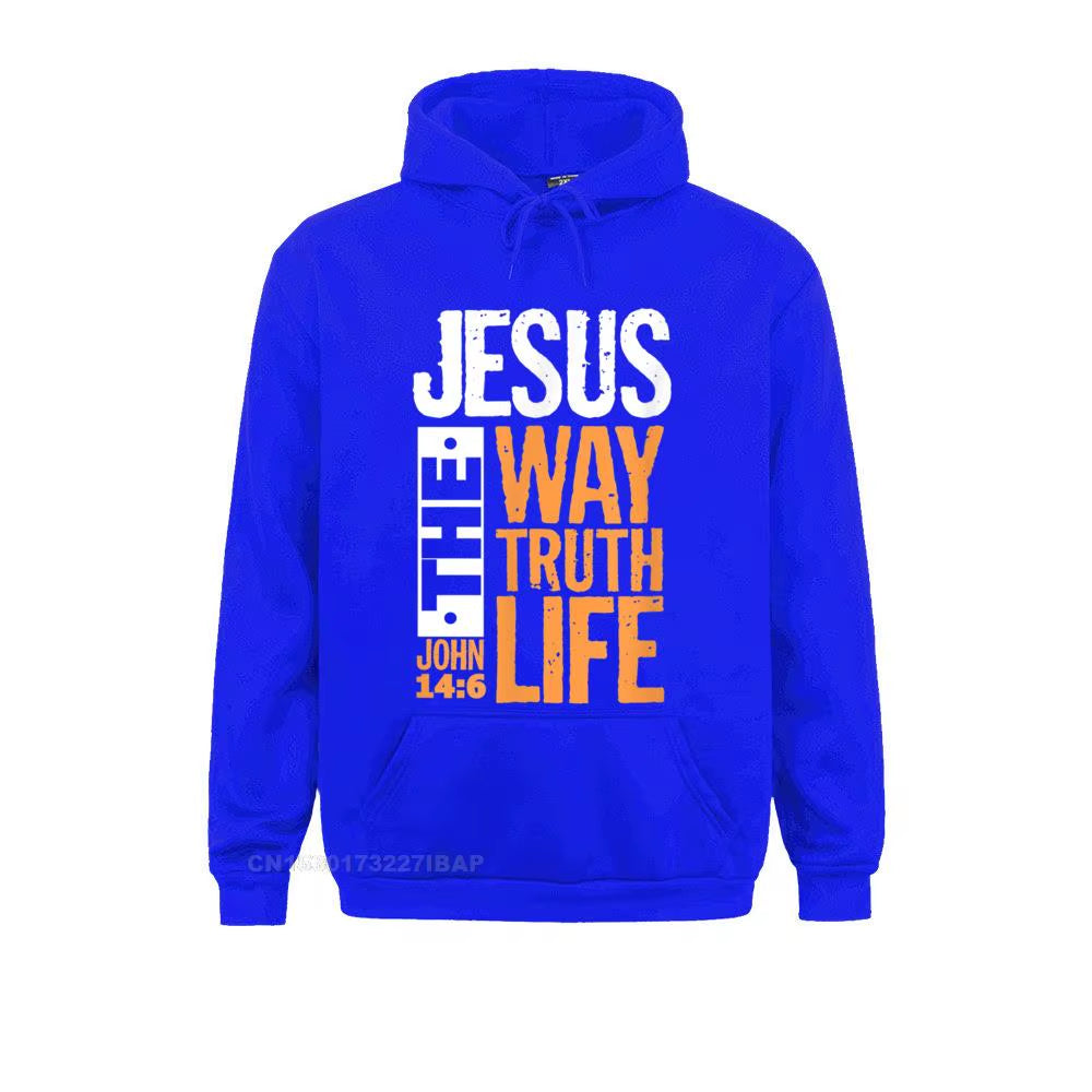 Christian Bible Verse Hooded Pullover Sweatshirt for Men - "Jesus the Way, the Truth, the Life" - Comfortable Wholesale Apparel