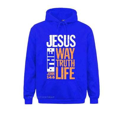 Christian Bible Verse Hooded Pullover Sweatshirt for Men - "Jesus the Way, the Truth, the Life" - Comfortable Wholesale Apparel